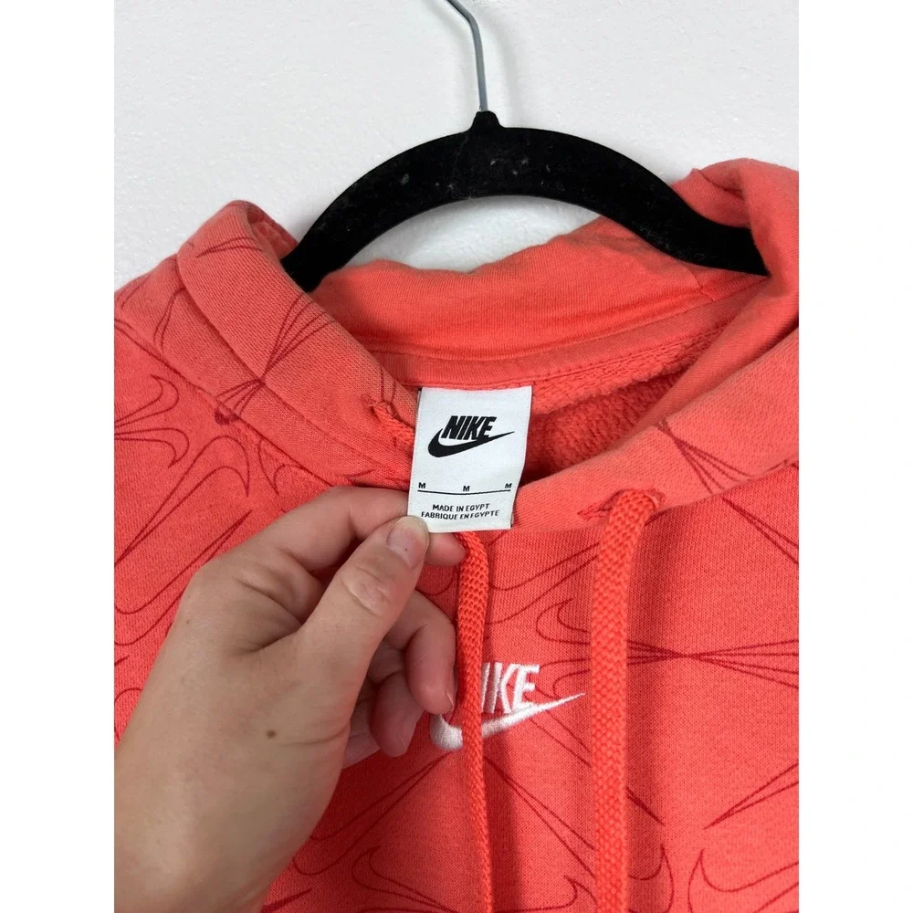 Nike Mens All Over Swoosh‎ Logo Print Hoodie Orange Pullover Sweatshirt M